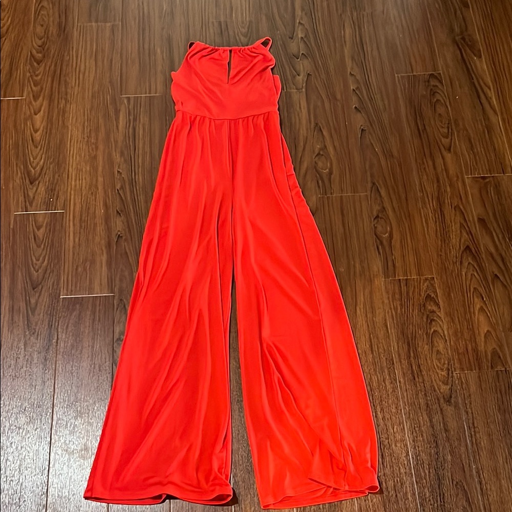 Forever 21 Red V-Neck Wide-Leg Jumpsuit